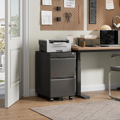 2 Drawer File Cabinet with Lock, Rolling Vertical File Cabinets - Image 2