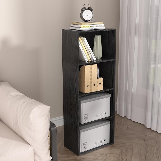Wooden 4 Cube Storage Organizer, 4 Tier Tall Modern Bookshelf Freestanding - Image 2