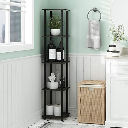 FURINNO Turn-N-Tube 5-Tier Corner Square Rack Display Shelf, Espresso/Black - Image 2