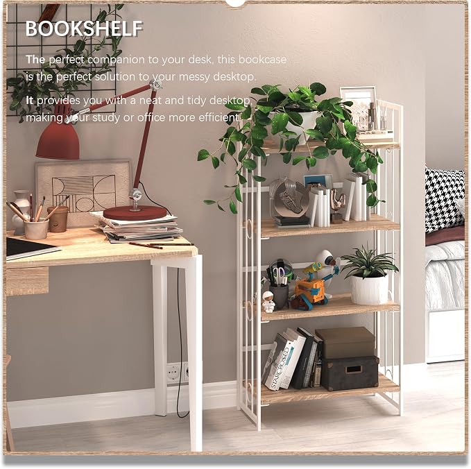 4NM No Assembly 4 Tiers Folding Bookshelf, 47.2" H Foldable Storage Shelves - Image 3