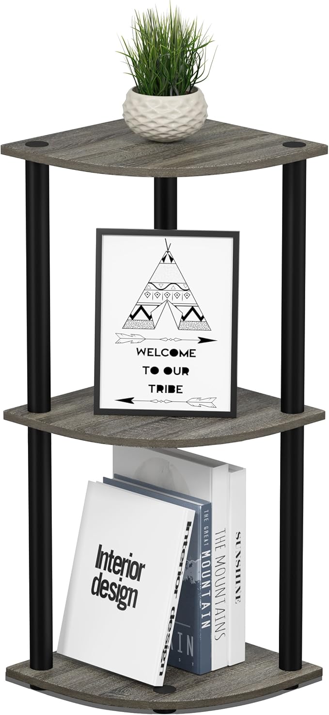 Furinno TURN-N-TUBE Corner Shelf, 3-Tier Corner Bookshelf, Display Storage by Furinno-FitsYourSpaceFitsYourBudget
