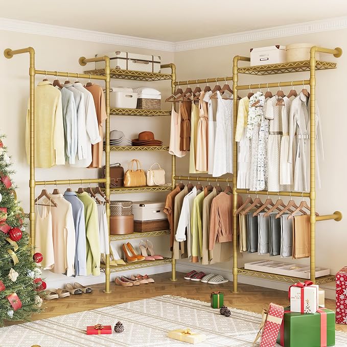 ONBRILL L4 Wall Mounted Industrial Pipe Clothing Rack, Closet Organizer System by ONBRILL