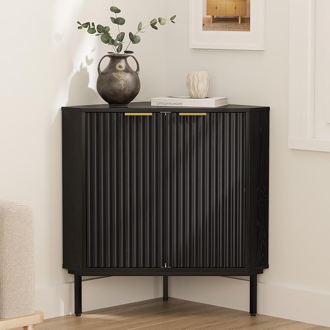 Fluted Corner Cabinet, Modern Small Corner Floor Cabinet - Image 3