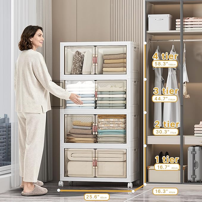 UAMFURI Stackable Storage Bins, 448QT Collapsible Drawers - Image 2
