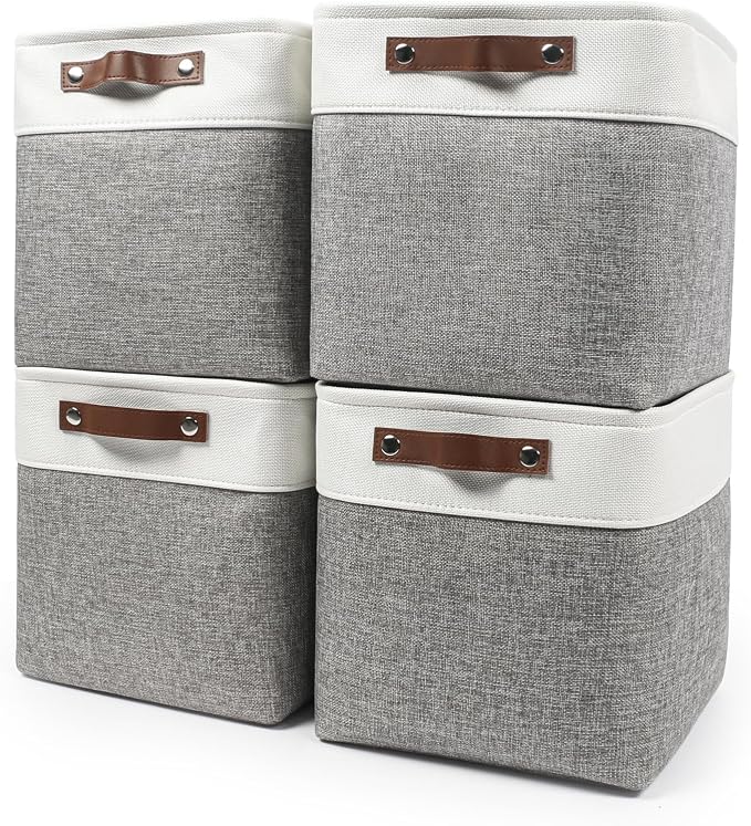 Collapsible Fabric Storage Cubes 11x11 Cube Storage Bins, 4 Pack Closet Baskets by Bagnizer