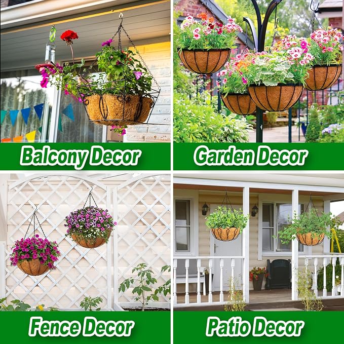 REMIAWY Hanging Basket Coco Liners, Coconut Planter Basket Liners 4 Packs 12 - Image 5