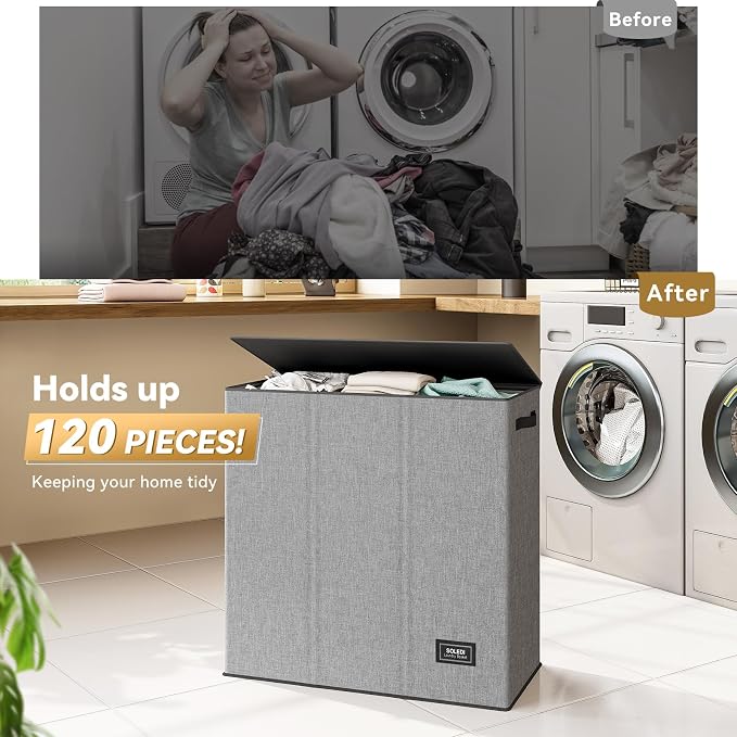 SOLEDI 160L Laundry Hamper 3 Section, Extra Large Laundry Hamper - Image 7