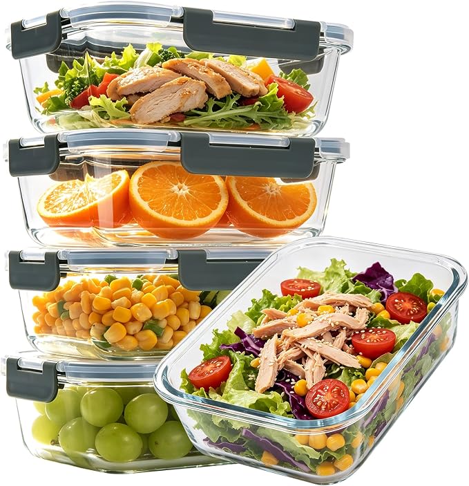 5 Pack 36oz Glass Storage Containers by Unknown