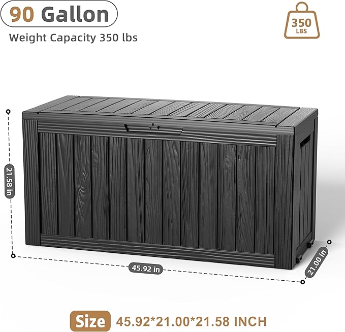 DRATO 90 Gallon Deck Boxes Outdoor Waterproof, Lockable Outside Storage Box - Image 3