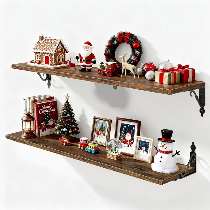 Fun Memories 36 Inches Floating Shelves, Rustic Long Wall Shelves, 8 Inch Deep by FunMemories