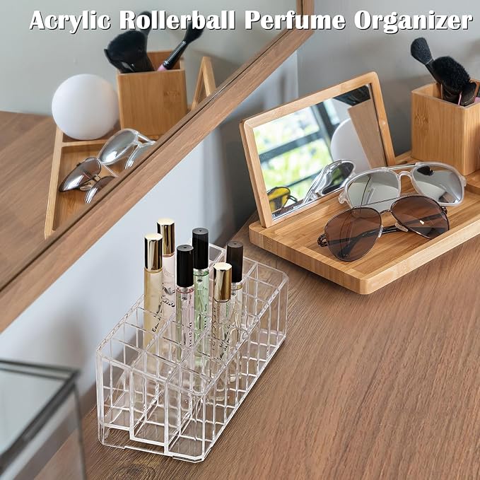 ELLDOO Rollerball Perfume Organizer, 24 Spaces Clear Acrylic Perfume Storage - Image 3