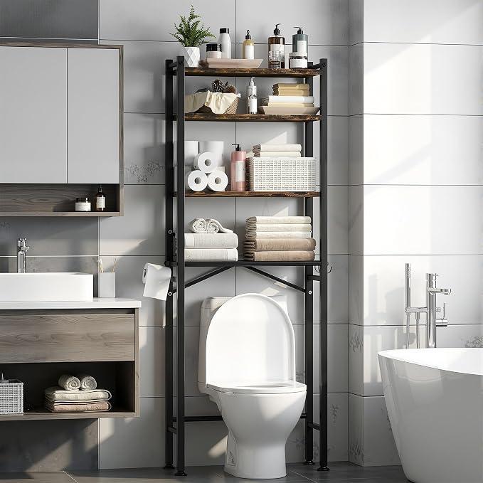 GloTika 4-Tier Over The Toilet Storage, 69.3" H, 150lb Capacity, Carbon Steel by QualityHomewareTimlessComfort