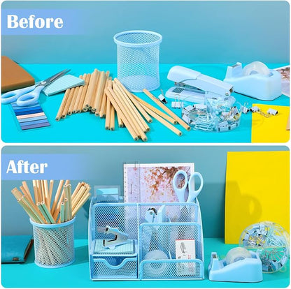 11 In 1 Blue Desk Organizer And Accessories, Light Blue Office Supplies Include - Image 5