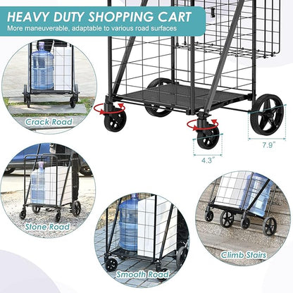 Folding Shopping Cart for Groceries, 360 lbs Capacity Grocery Cart - Image 4
