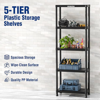 WORKPRO 5-Tier Plastic Storage Shelves, 500lb Capacity Shelving Unit, 67.1" H x - Image 4