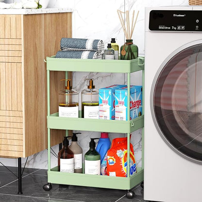 SPACEKEEPER Green 3-Tier Rolling Storage Cart, Bathroom & Kitchen Organizer - Image 6