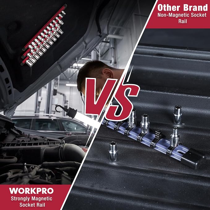 WORKPRO Magnetic Socket Organizer, 1/2-Inch Drive Aluminum Alloy Sockets Rail - Image 3