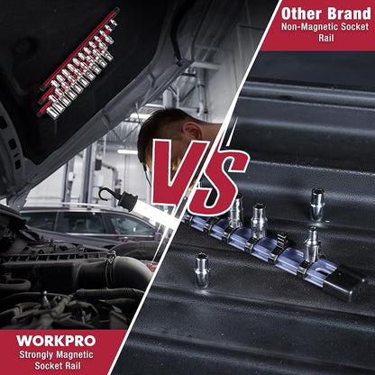 WORKPRO Magnetic Socket Organizer, 1/2-Inch Drive Aluminum Alloy Sockets Rail - Image 3