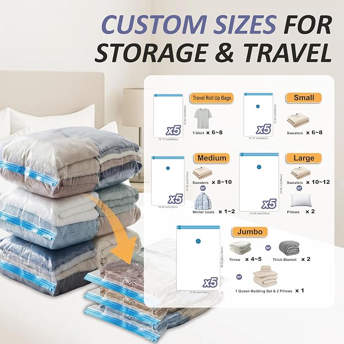 Cozy Essential Vacuum Storage Bags, 80% Compression Vacuum Seal Space Saver - Image 3