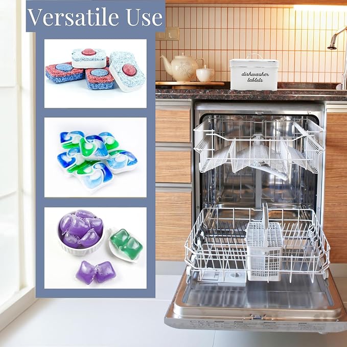 AuldHome Design Dishwasher Pod Holder, Tablet Container; White Enamelware - Image 7