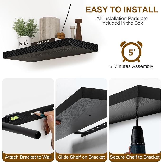 Fun Memories Black Floating Shelves 8 Inch Long, Small Deep Floating Shelf - Image 8