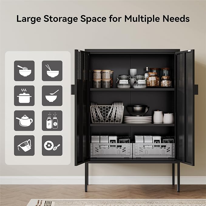 COFaR Black Metal Cabinet with Adjustable Shelves, 47”H Industrial Buffet - Image 6