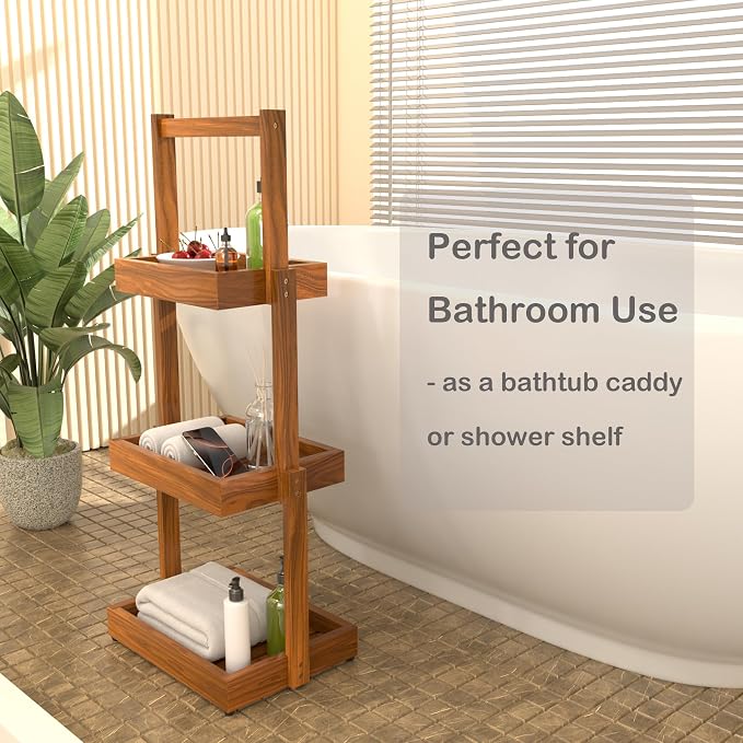 3-Tier Teak Shower Caddy, Bathroom Organizer - Image 4