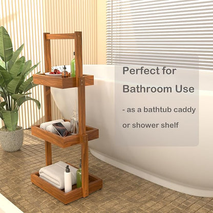 3-Tier Teak Shower Caddy, Bathroom Organizer - Image 4