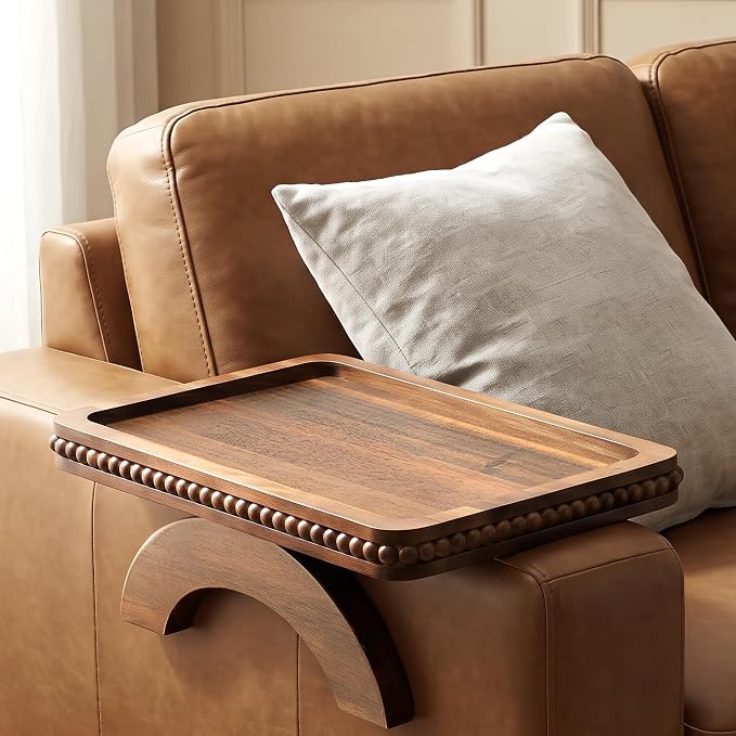 Acacia Wood Couch Tray with Beaded Edge by EOSAHR