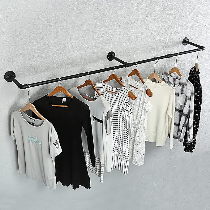 Industrial Pipe Clothes Rack, Heavy Duty 60inch Iron Garment Rack Wall Mounted by Oroonoko