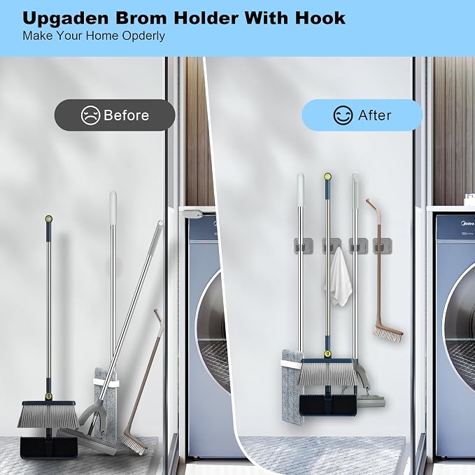 2 Pack Broom Holder Wall Mount, 304 Stainless Steel Mop Organizer - Image 2