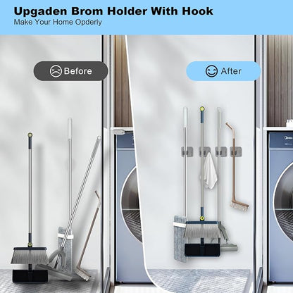 2 Pack Broom Holder Wall Mount, 304 Stainless Steel Mop Organizer - Image 2