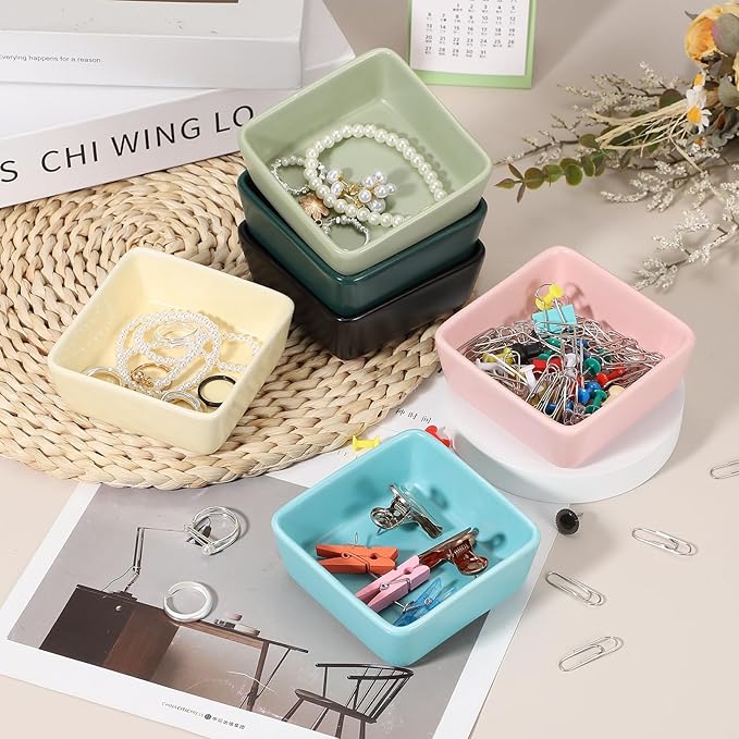 PATIKIL Square Paper Clip Holders, Ceramic Bowl Dish Clip Dispenser Organizer - Image 4