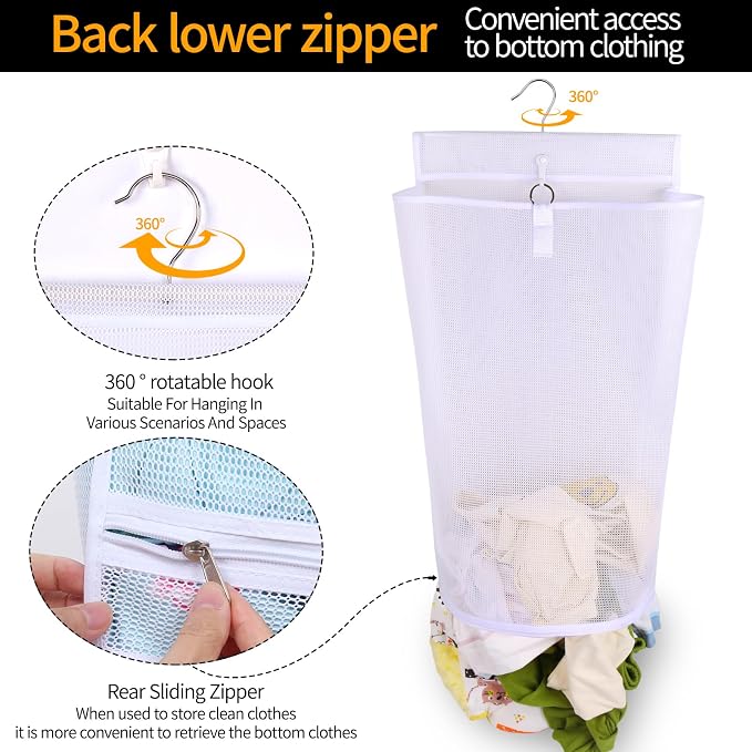 Hanging Collapsible Mesh Laundry Hamper - Image 4