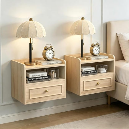 Floating Nightstand with Charging Station Set of 2, Modern Wall Mounted Bedside by VDNEND
