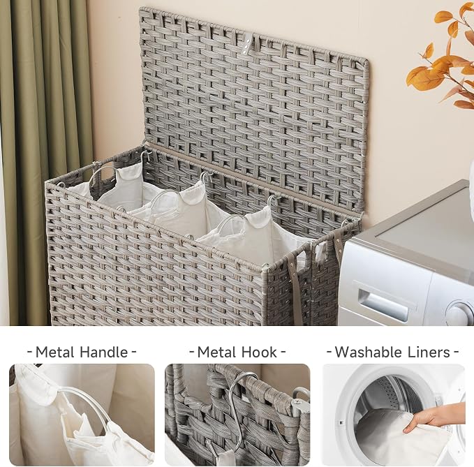 Laundry Hamper with Wheels, 39.6 Gallon Rolling Laundry Basket with Lid - Image 5