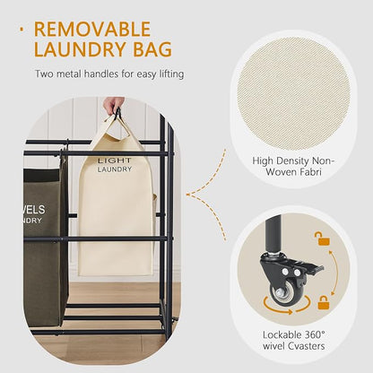 Laundry Sorter 3 Section, Laundry Hamper Cart - Image 3