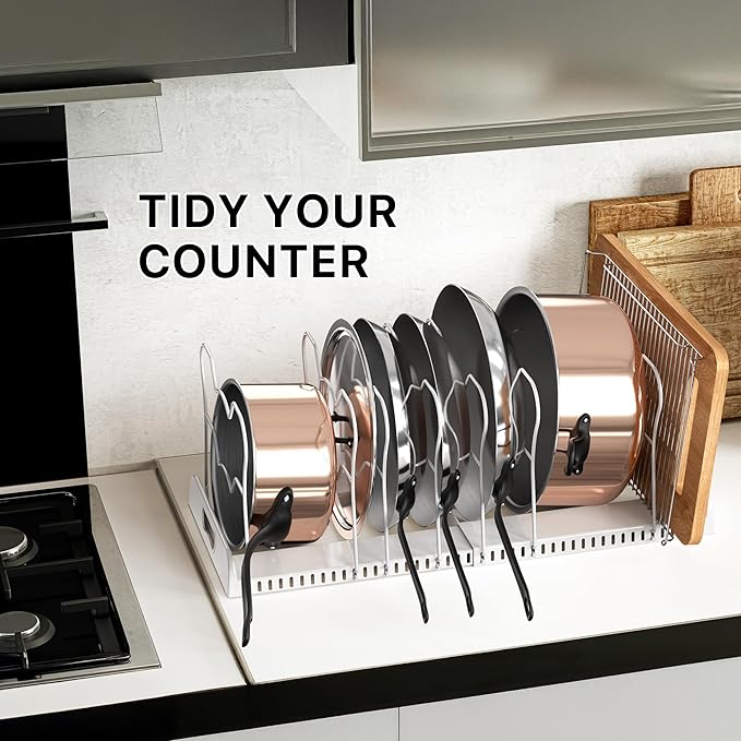 Simple Houseware Expandable Pan Organizer Rack, 10 Adjustable Compartments - Image 7