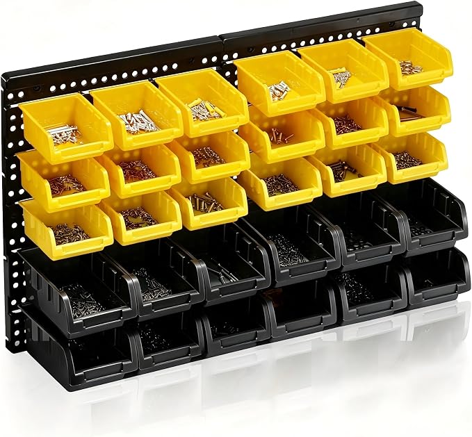 MULSAME Wall Mounted Storage Bins Parts Rack 4 Colors Bin Organizer Garage - Image 6