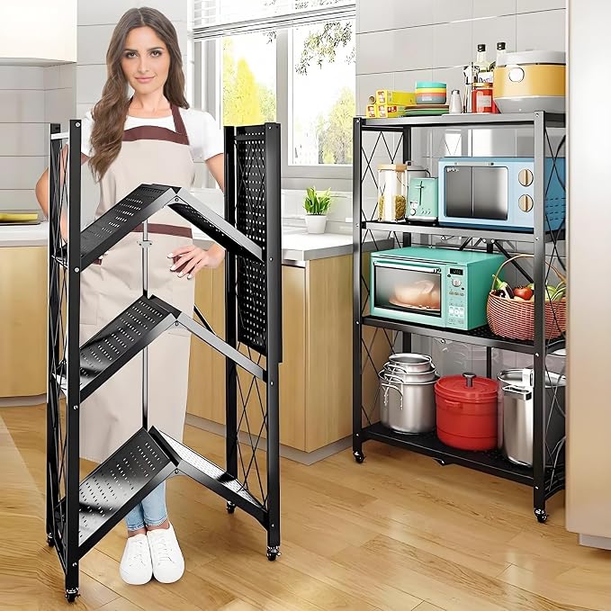 4-Tire Storage Shelves Organizer, Foldable Metal Garage Shelving, Portable by TEMZICK