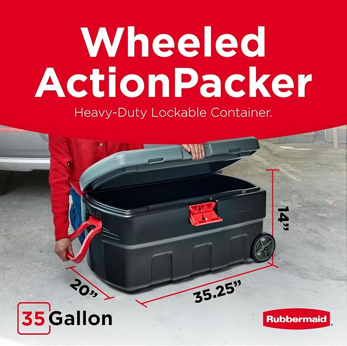 Rubbermaid ActionPacker 35 Gallon, Made in USA, Lockable Plastic Storage Bin - Image 2
