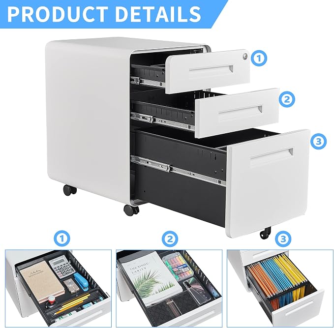 Letaya File Cabinet, 3 Drawer Filing Cabinets - Image 6