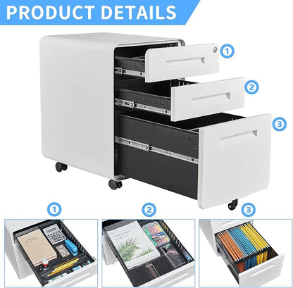 Letaya File Cabinet, 3 Drawer Filing Cabinets - Image 6