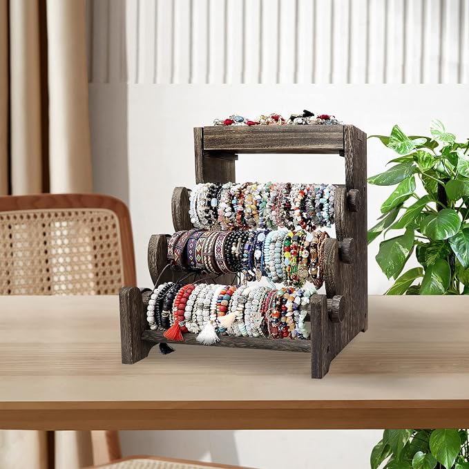 LadyRosian 4 Tier Wooden Bracelet Holder, Bangle Watch Necklace Display Storage - Image 7