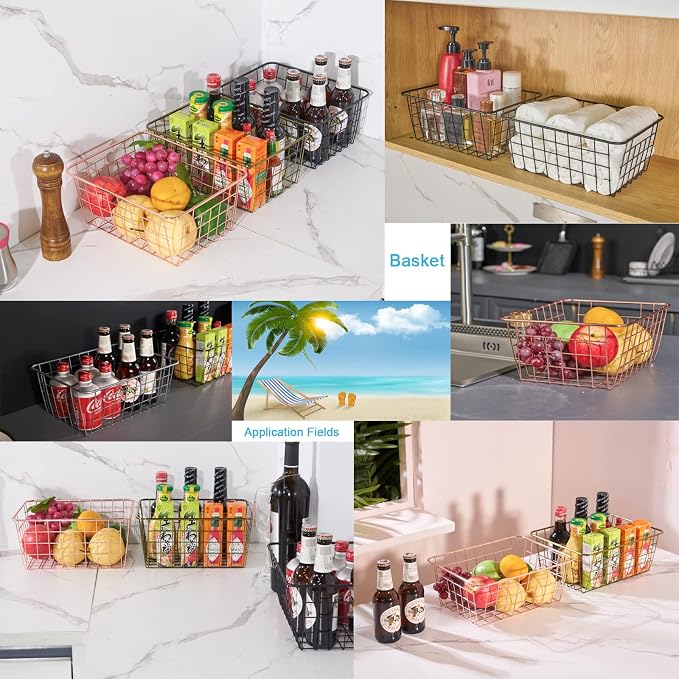 JUNCHU CHERRY Wire Kitchen Storage Basket 4 Packs, Perfect Pantry Organization - Image 9