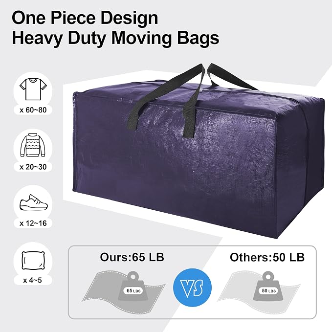 6 Pack Heavy Duty Large Moving Bags W/Backpack Straps - Image 5