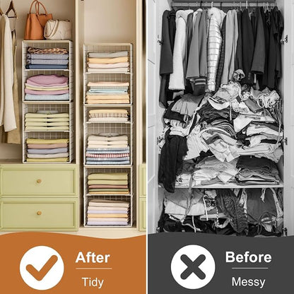4-Tier Stackable Closet Organizers and Storage, Adjustable Dividers & Wood Top - Image 9