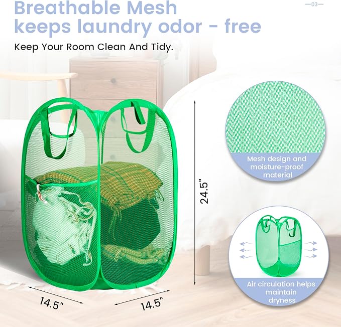 HOUSE AGAIN 2 Pcs Pop Up Laundry Hamper, Strong Mesh Laundry Baskets Collapsible - Image 7