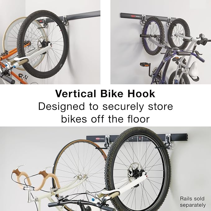 Rubbermaid Fasttrack Garage Organization System Vertical Bike Hook Black Holds - Image 2