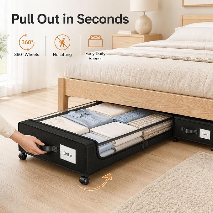 Camkey® Under Bed Storage with 360° Wheels, 60L Low-Profile Rolling Underbed - Image 3